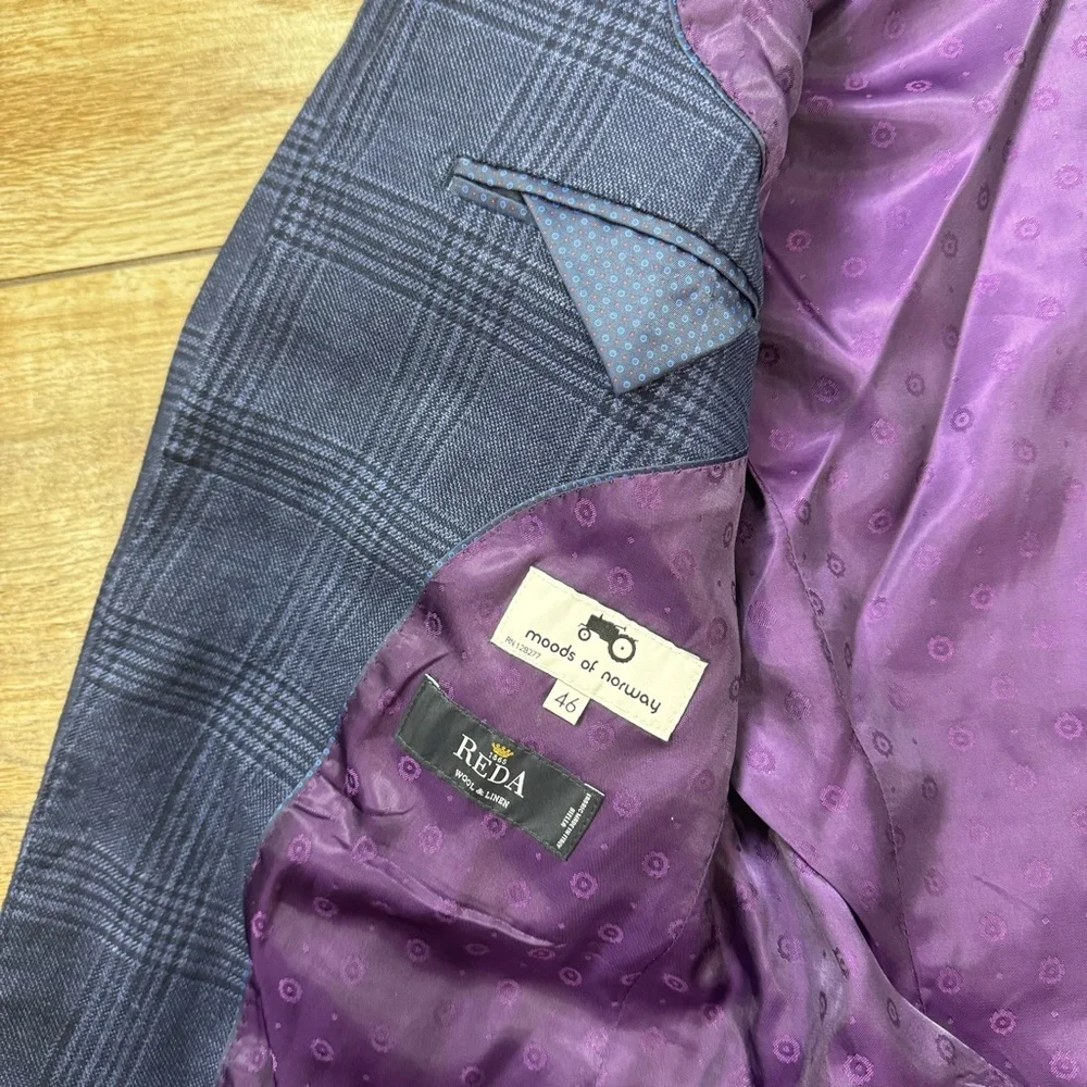 Moods of Norway Blue Plaid Wool linen Blazer Sz 36 EU 42 1865 Reda Lined Blazer - Picture 11 of 16